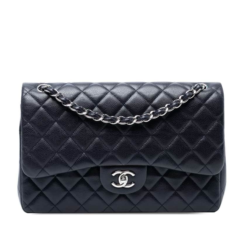 Chanel Jumbo Classic Caviar Double Flap Blue Leather Good condition - Front View
