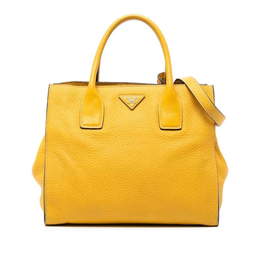 Prada Vitello Daino Open Convertible Tote Yellow Leather Good condition - Front View