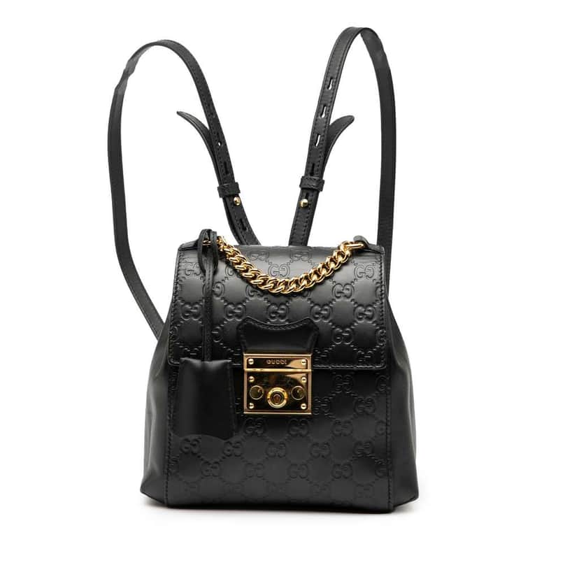 Gucci Guccissima Padlock Backpack Black Leather Good condition - Front View