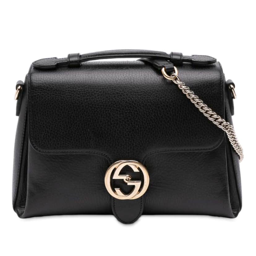 Gucci Small Dollar Calf Interlocking G Satchel Black Leather Good condition - Front View