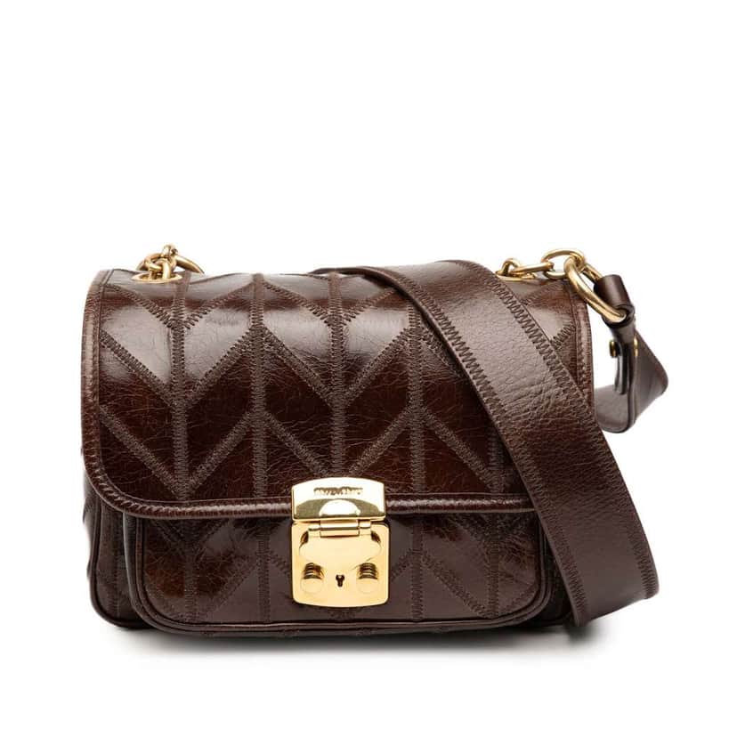 Miu Miu Nappa Chevron Patchwork Flap Brown Leather Good condition - Front View