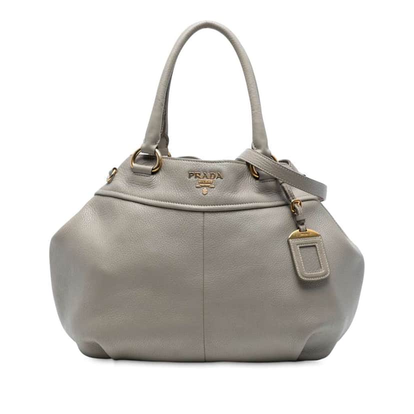 Prada Vitello Daino Open Convertible Tote Grey Leather Good condition - Front View