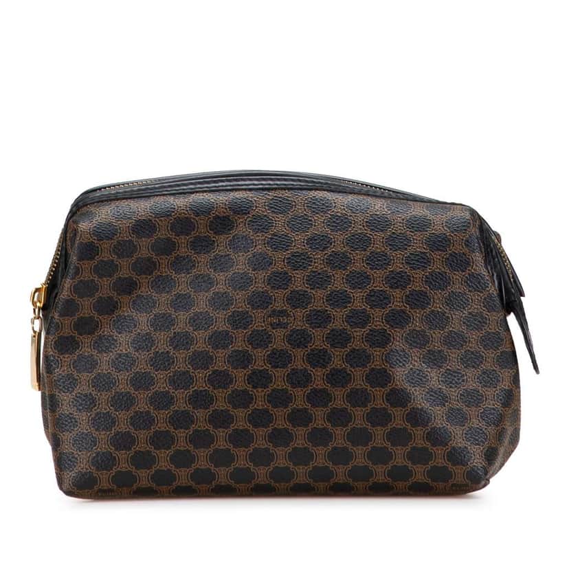 Celine Macadam Coated Canvas Cosmetic Pouch Brown Canvas Good condition - Front View