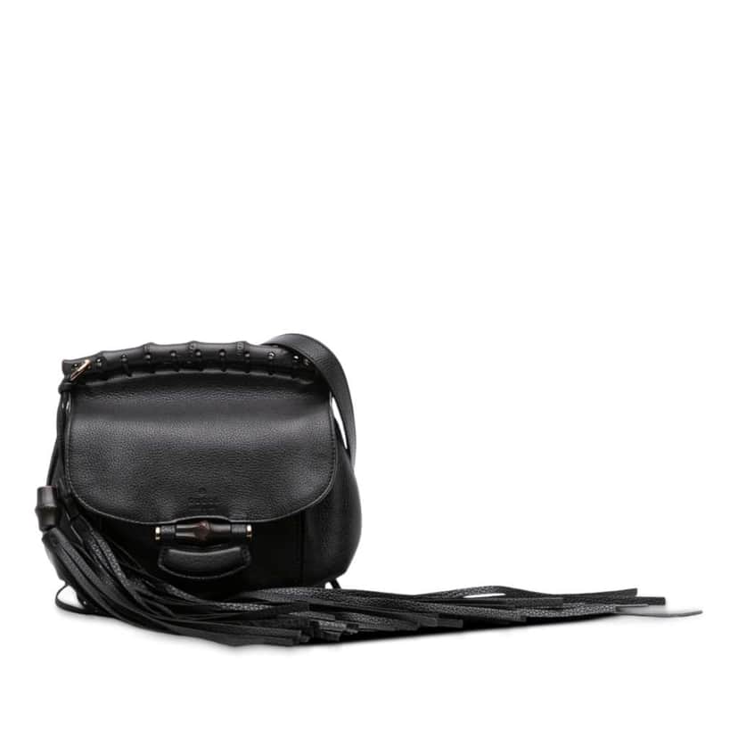 Gucci Small Leather Bamboo Nouveau Fringe Crossbody Black Leather Good condition - Front View