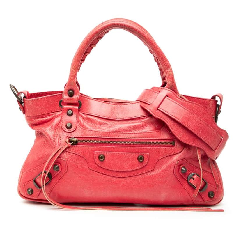 Balenciaga Lambskin Motocross Classic First Satchel Red Leather Good condition - Front View