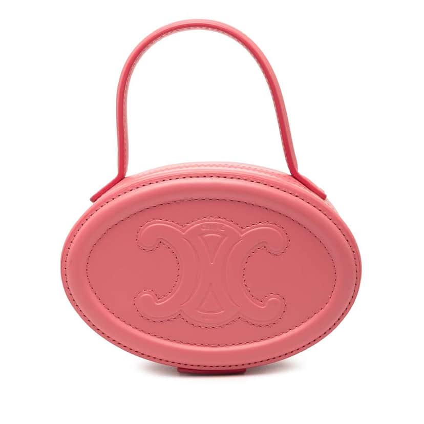 Celine Calfskin Cuir Triomphe Oval Handbag Pink Leather Good condition - Front View