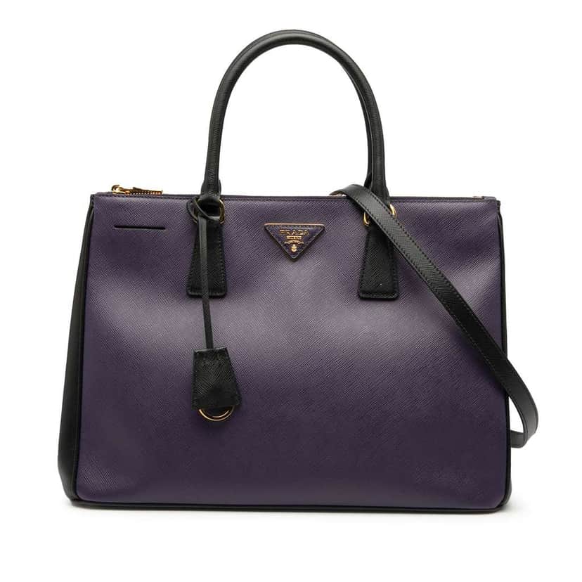 Prada Medium Bicolor Saffiano Lux Galleria Double Zip Satchel Purple Leather Good condition - Front View