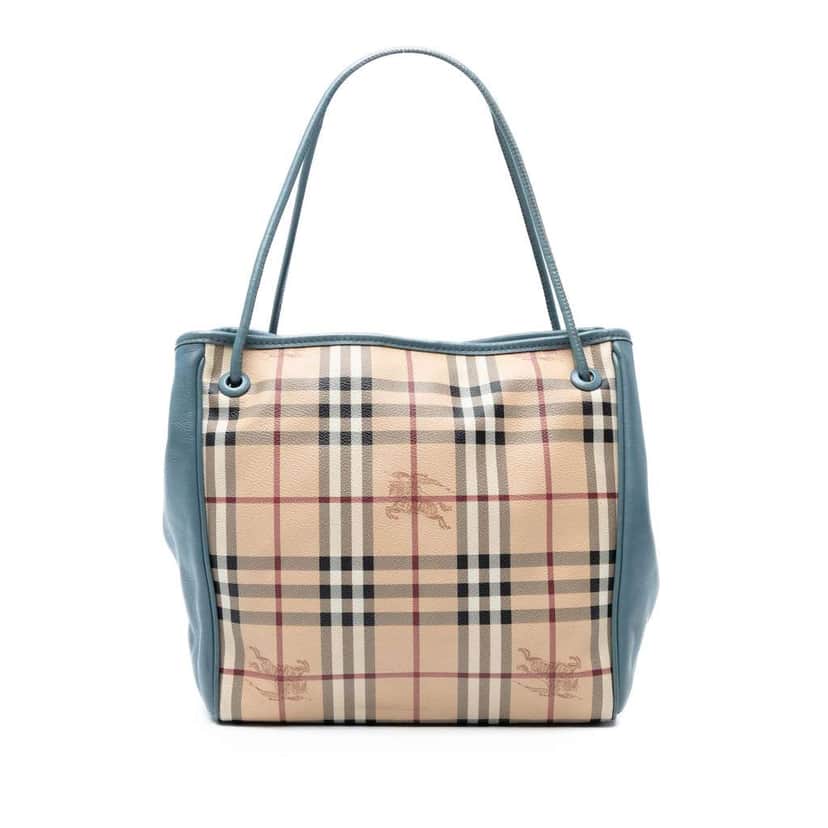 Burberry Small Leather Trimmed Haymarket Check Coated Canvas Canterbury Tote Brown Canvas Good condition - Front View