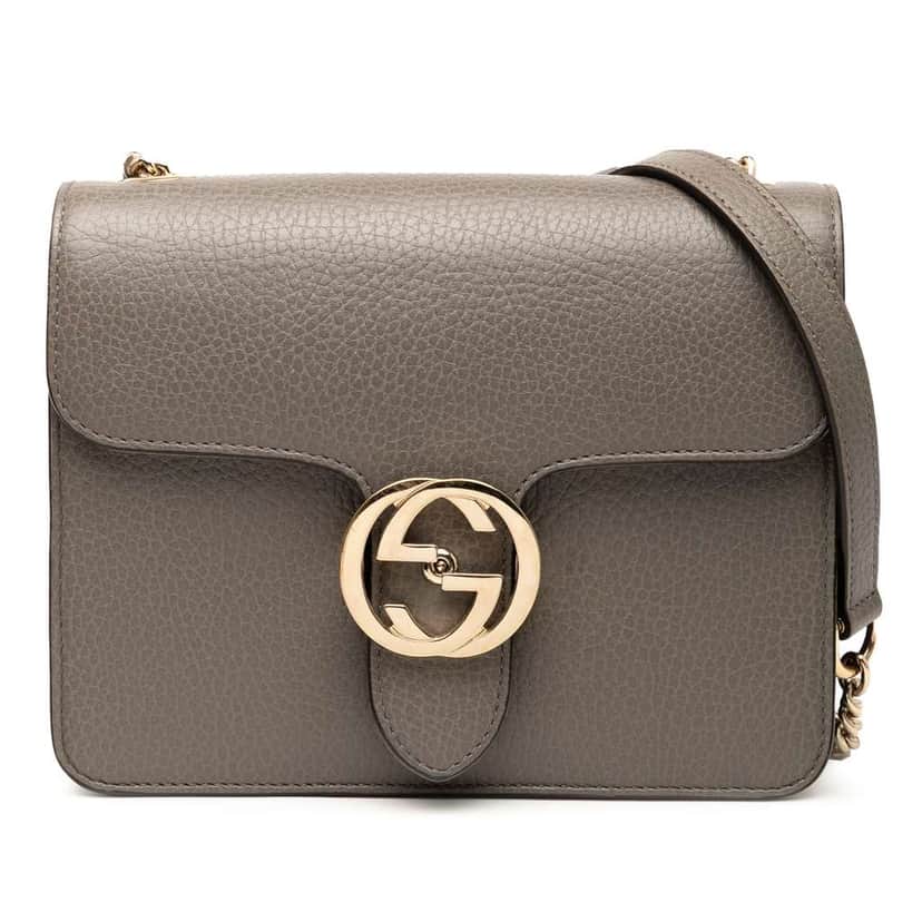 Gucci Small Dollar Calfskin Interlocking G Crossbody Grey Leather Good condition - Front View