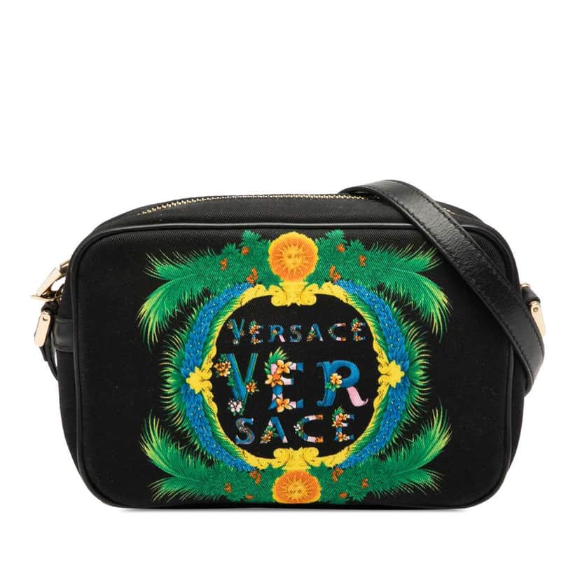 Versace Logo Canvas Beverly Palm Miami Crossbody Black Canvas Good condition - Front View