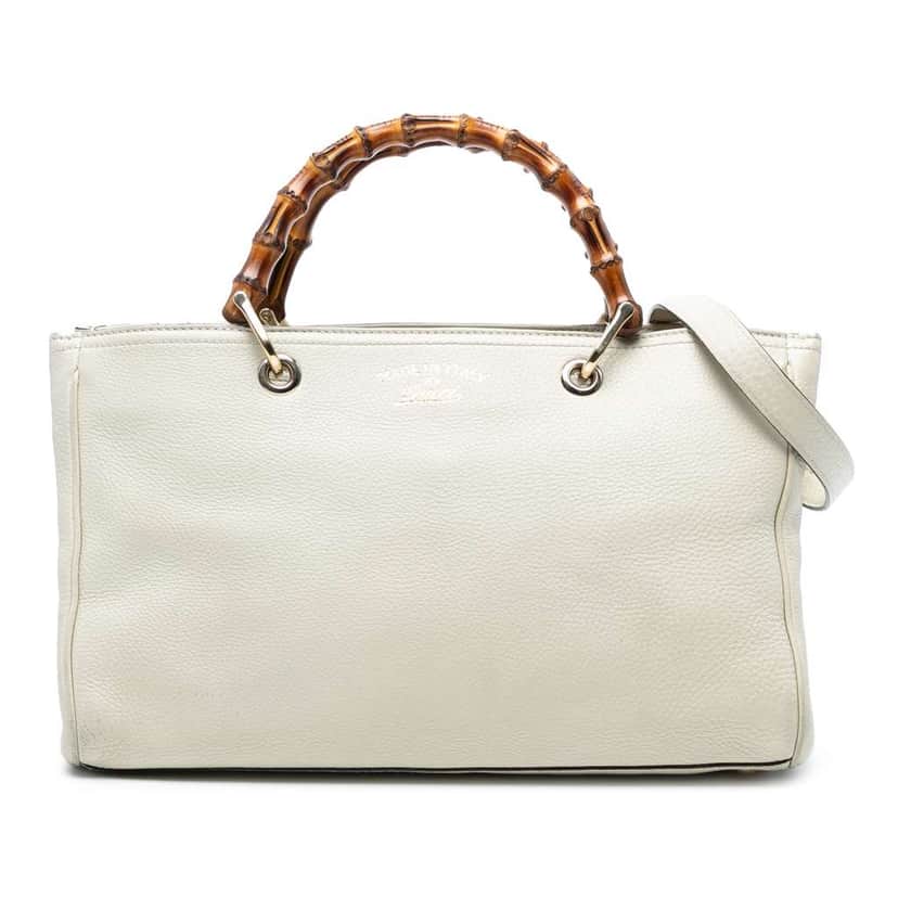 Gucci Medium Calfskin Bamboo Shopper Satchel White Leather Good condition - Front View