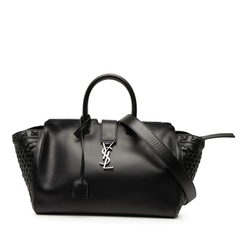 Saint Laurent Small Woven Trimmed Leather Downtown Cabas Satchel Black Leather Good condition - Front View