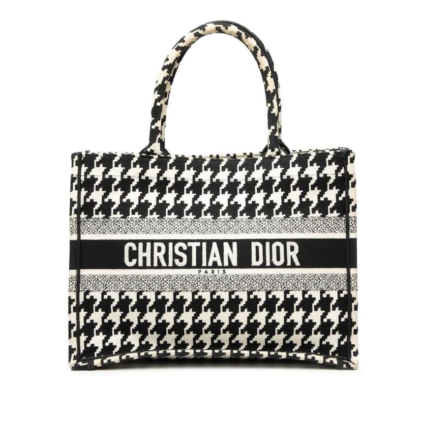 Dior Medium Canvas Houndstooth Embroidered Book Tote Black Canvas Good condition - Front View