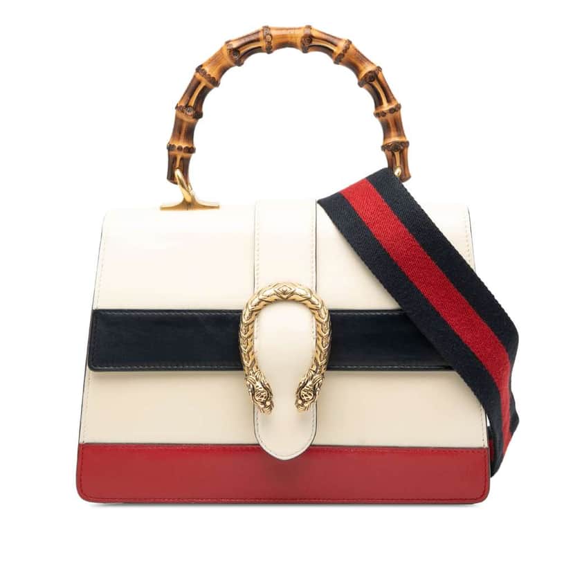 Gucci Medium Leather Bamboo Dionysus Web Satchel White Leather Good condition - Front View