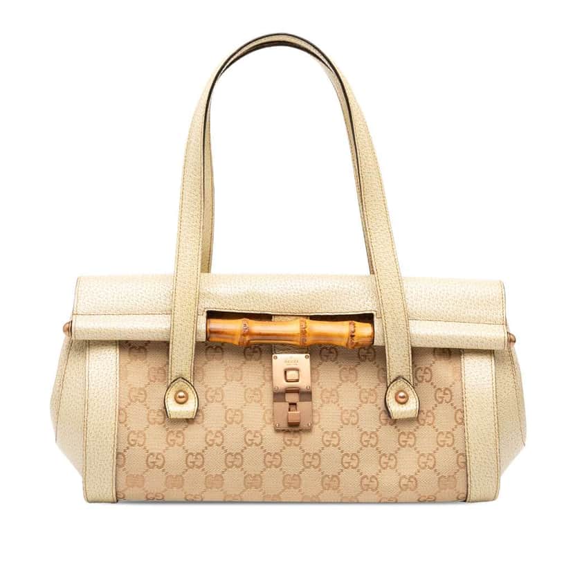 Gucci GG Canvas Bamboo Bullet Shoulder Bag Brown Canvas Good condition - Front View