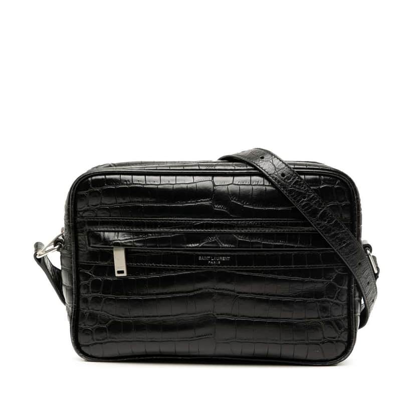 Saint Laurent Crocodile Embossed Leather Camp Camera Bag Black Leather Good condition - Front View