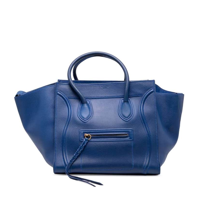 Celine Medium Grained Calfskin Phantom Luggage Tote Blue Leather Very good condition - Front View