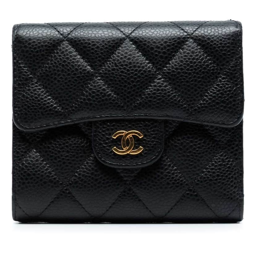 Chanel CC Quilted Caviar Compact Flap Wallet Black Leather Good condition - Front View