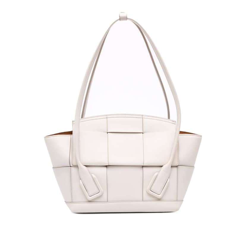 Bottega Veneta Small Calfskin Maxi Intrecciato Arco Satchel White Leather Good condition - Front View