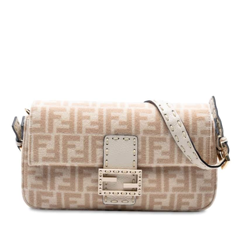 Fendi Zucca Wool Selleria Baguette Brown Wool Good condition - Front View
