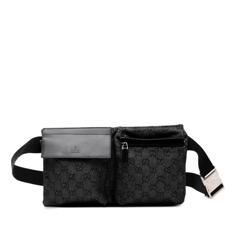 Gucci GG Denim Double Pocket Belt Bag Grey Denim Good condition - Front View