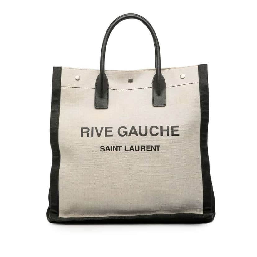 Saint Laurent Linen Rive Gauche North South Tote White Canvas Good condition - Front View