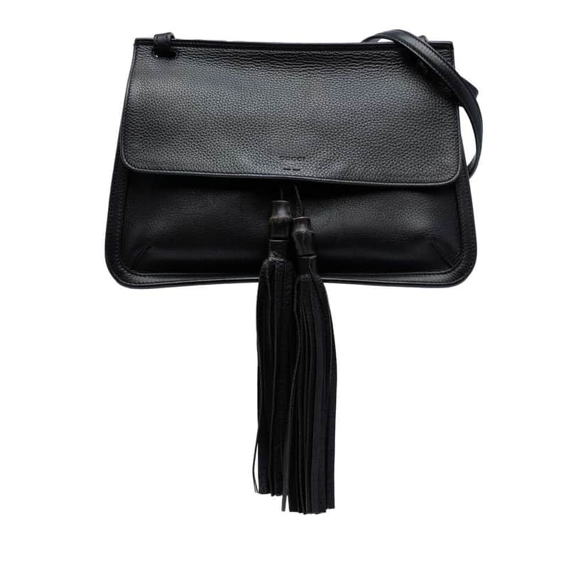 Gucci Medium Leather Bamboo Daily Crossbody Black Leather Good condition - Front View