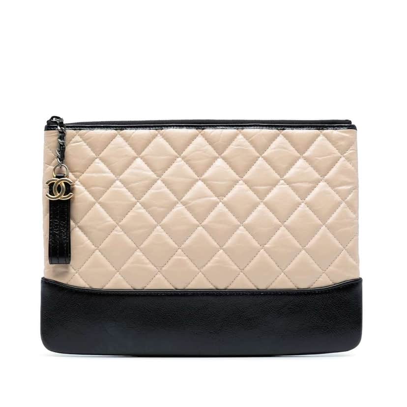 Chanel Medium Aged Calfskin Gabrielle O Case Clutch Brown Leather Good condition - Front View