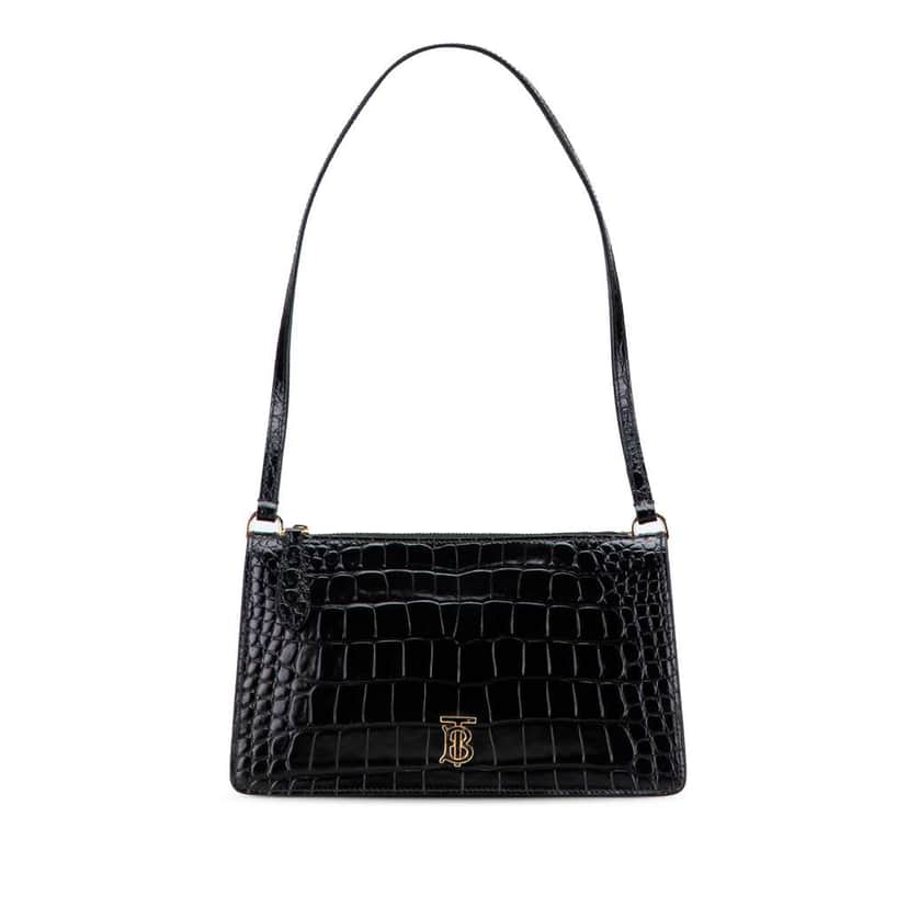 Burberry Small Crocodile Embossed Leather TB Shoulder Bag Black Leather Good condition - Front View