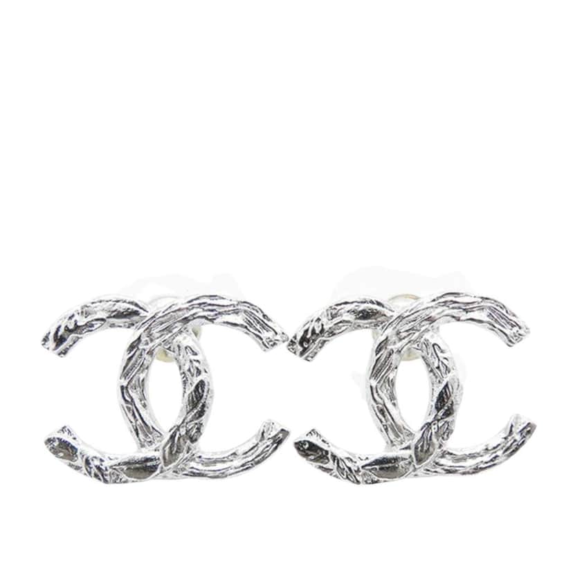 Chanel Silver Plated CC Push Back Earrings Silver Silver Good condition - Front View
