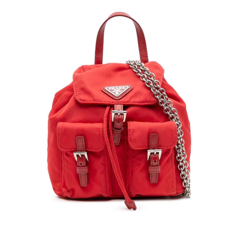 Prada Mini Tessuto Chain Backpack Red Good condition - Front View