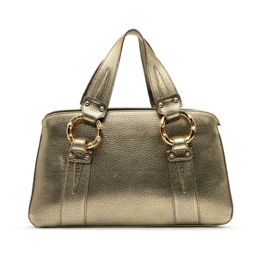 Gucci Metallic Calfskin Metal Bamboo Handbag Gold Leather Very good condition - Front View