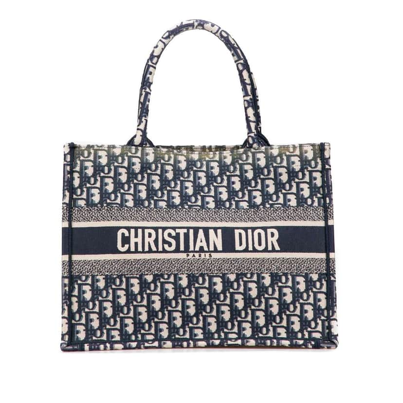 Dior Medium Oblique Canvas Book Tote Blue Canvas Good condition - Front View