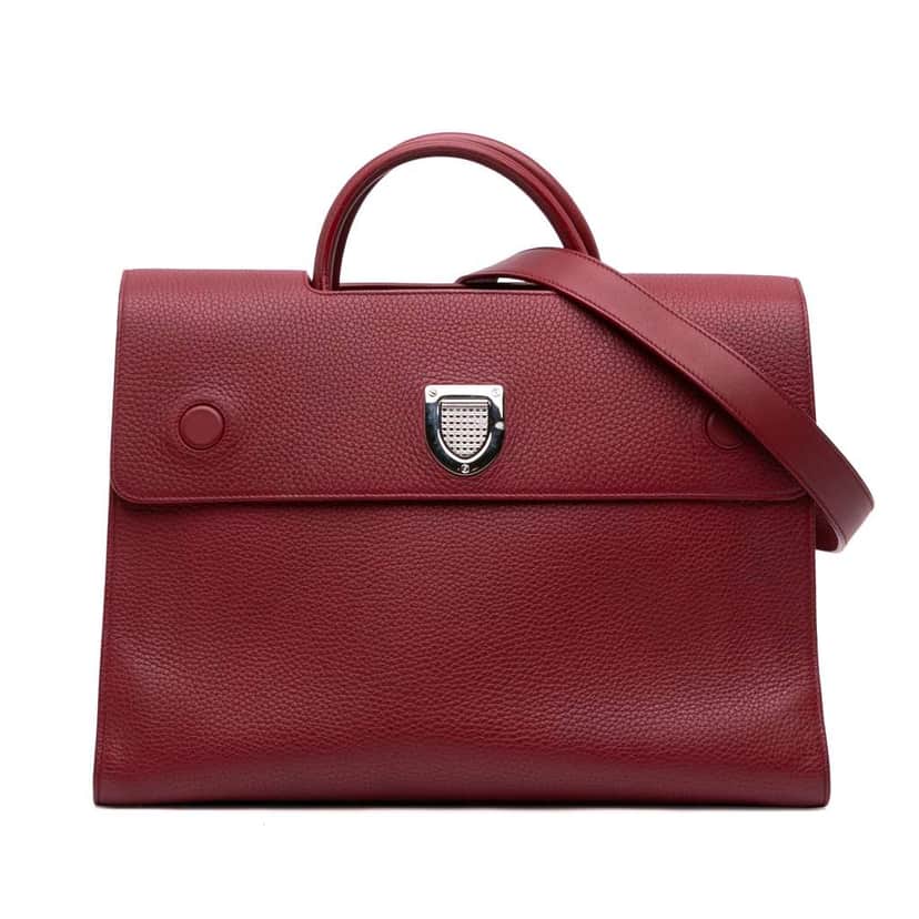 Dior Large Grained Calfskin Diorever Satchel Red Leather Good condition - Front View