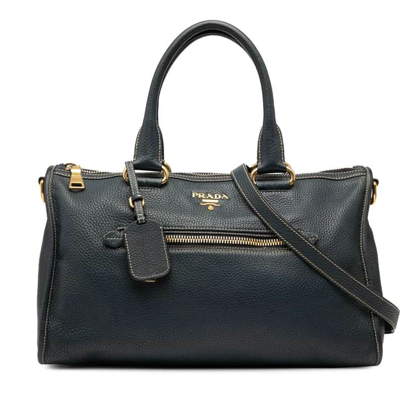 Prada Vitello Daino Zip Top Satchel Blue Leather Good condition - Front View