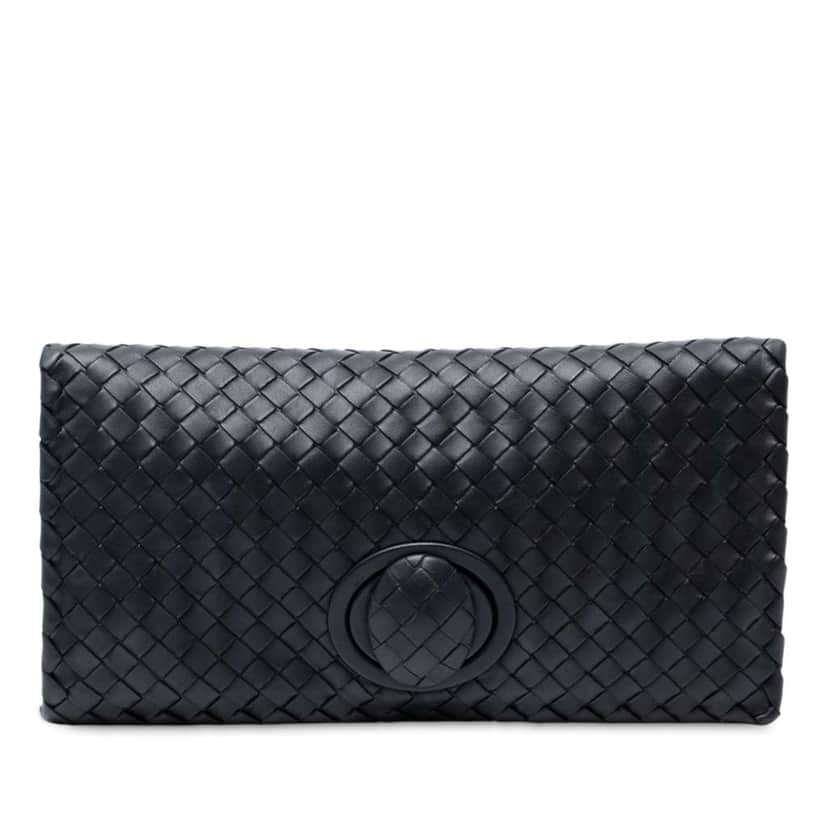 Bottega Veneta Nappa Intrecciato Turn Lock Clutch Black Leather Good condition - Front View