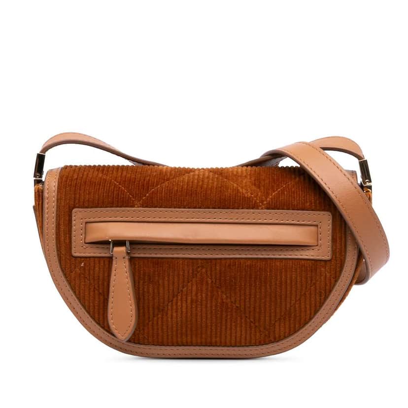 Burberry Micro Corduroy Olympia Shoulder Bag Brown Velvet Good condition - Front View