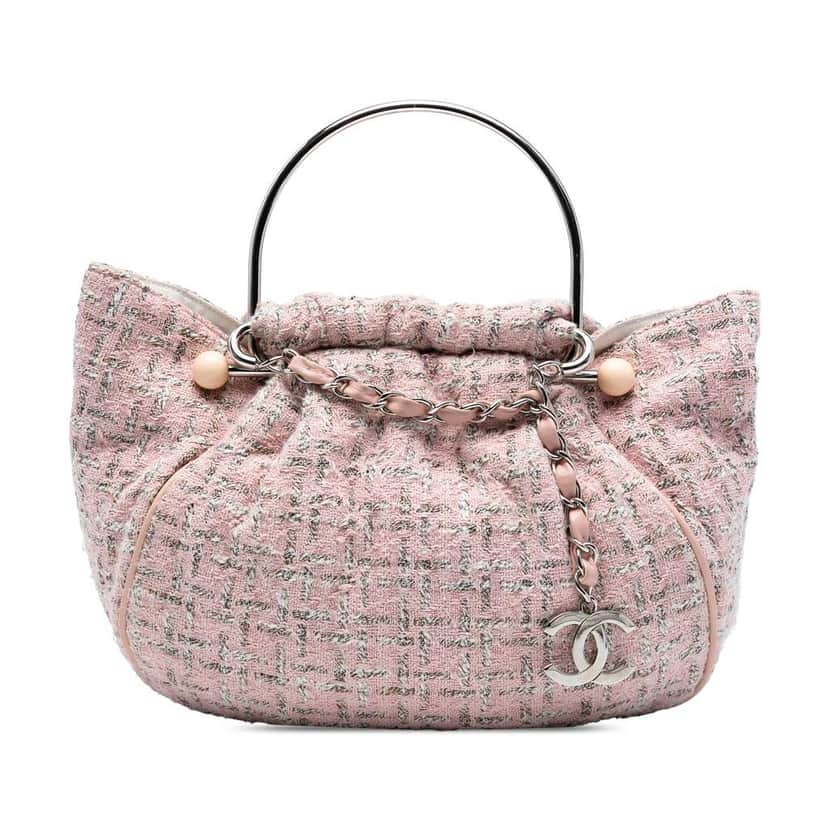 Chanel Tweed Boucle Knitting Top Handle Bag Pink Tweed Good condition - Front View