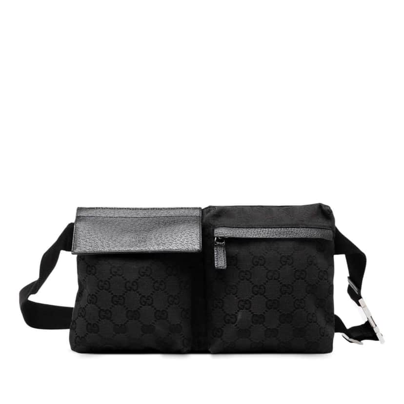 Gucci GG Canvas Double Pocket Belt Bag Black Canvas Good condition - Front View