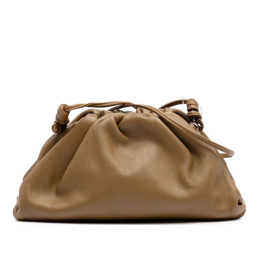 Bottega Veneta Lambskin The Mini Pouch Crossbody Brown Leather Good condition - Front View