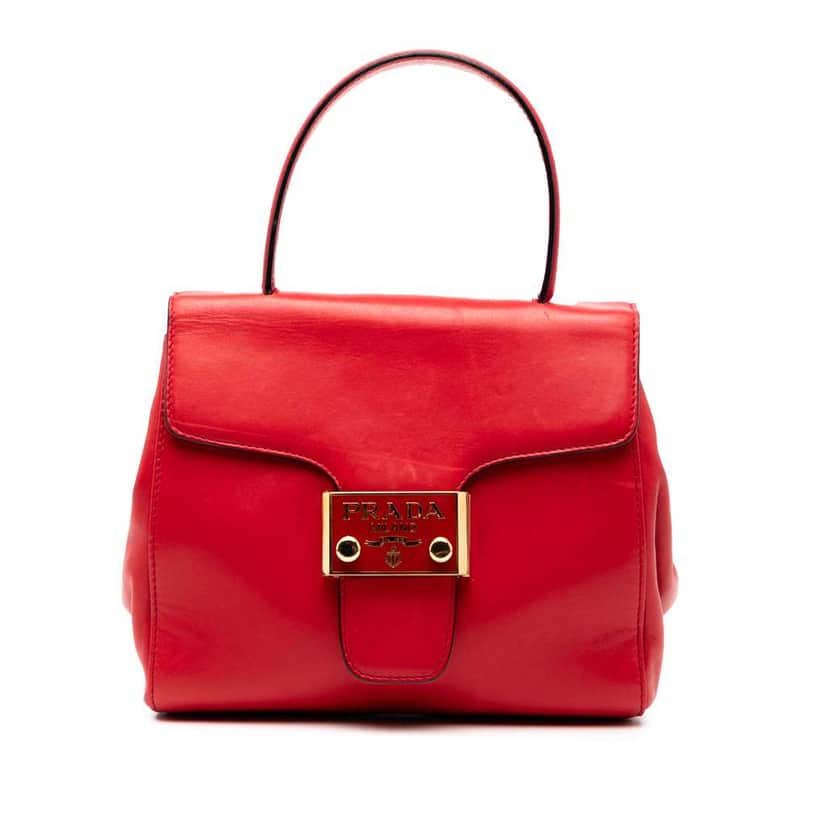 Prada Vitello Lux Embleme Top Handle Bag Red Leather Good condition - Front View