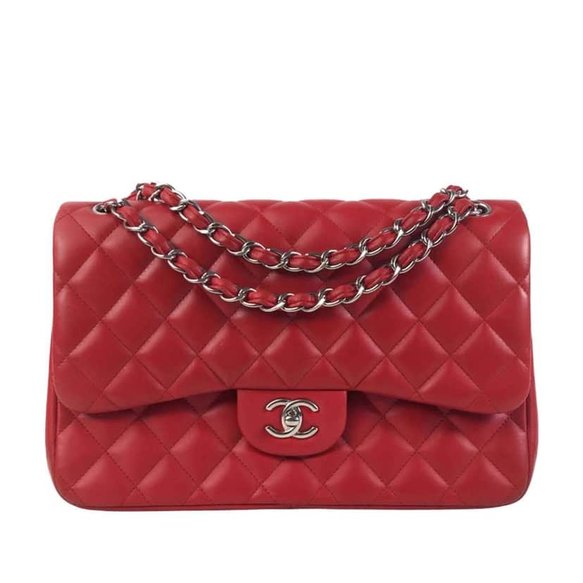 Chanel Jumbo Classic Lambskin Double Flap Red Leather Good condition - Front View