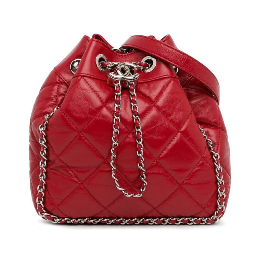 Chanel Aged Calfskin Chain Around Drawstring Bucket Red Leather Good condition - Front View