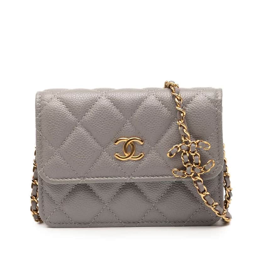 Chanel CC Quilted Caviar Miss Coco Clutch With Chain Grey Leather Good condition - Front View