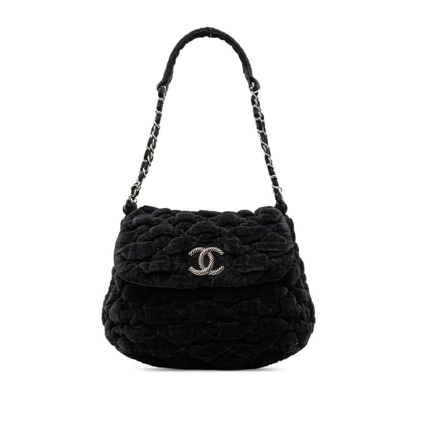 Chanel Paris Moscou Bubble Quilted Velvet Flap Black Velvet Good condition - Front View