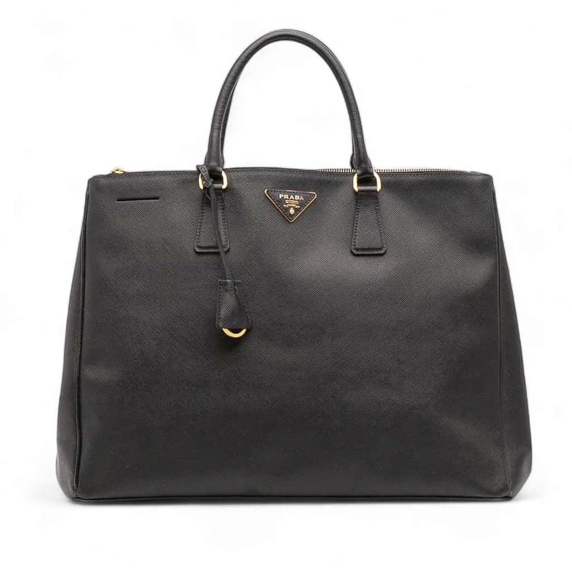 Prada Extra Large Saffiano Lux Galleria Double Zip Tote Black Leather Good condition - Front View