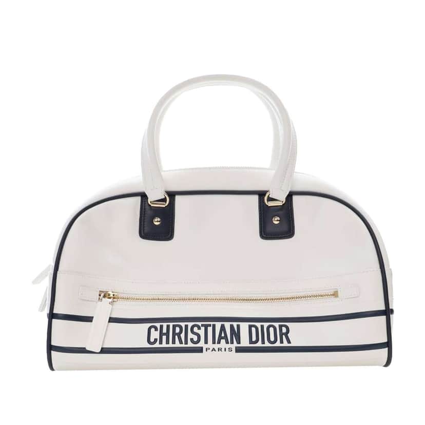 Dior Medium Leather Dior Vibe Bowling Bag White Leather Good condition - Front View