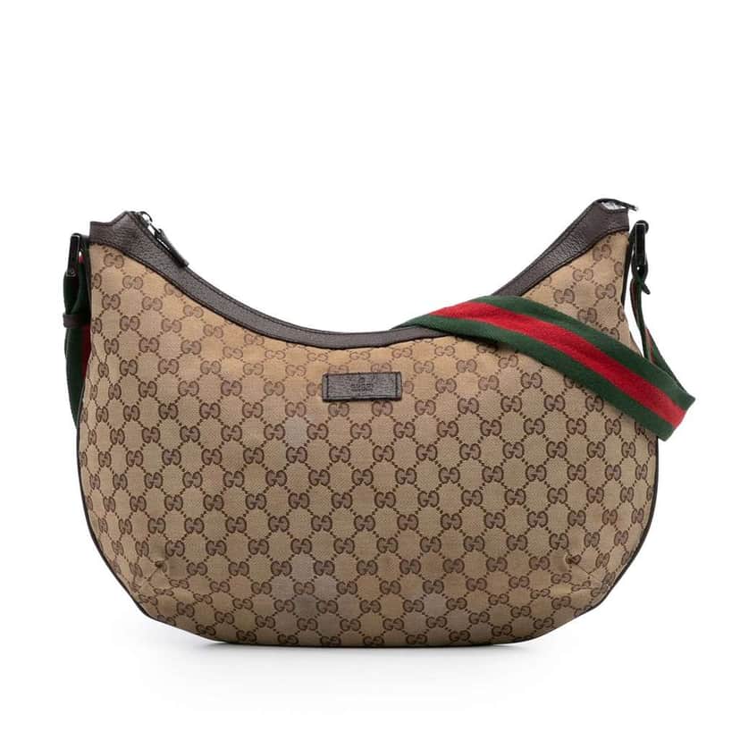 Gucci GG Canvas Web Half Moon Crossbody Brown Canvas Good condition - Front View