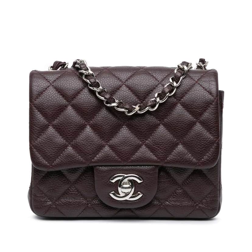 Chanel Mini Square Classic Caviar Single Flap Brown Leather Good condition - Front View