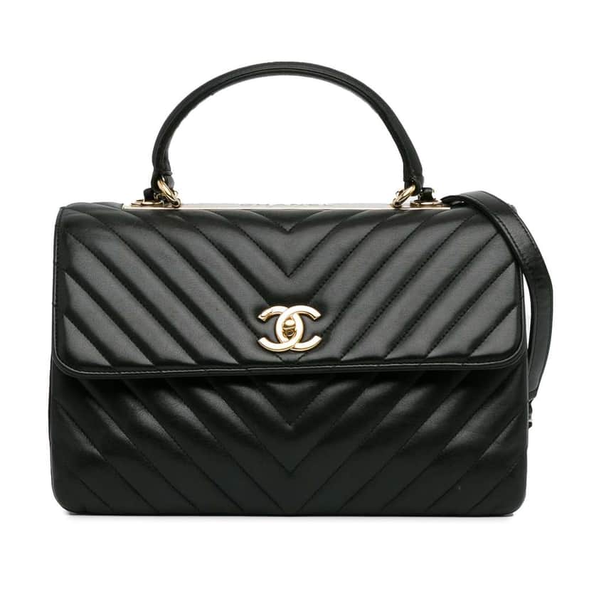 Chanel Medium CC Chevron Lambskin Trendy Flap Black Leather Good condition - Front View